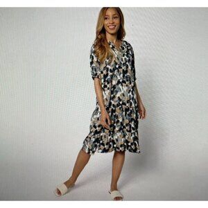 LOGO By Lori Goldstein Multi-Color Abstract Print Tiered Rayon Dress Womens M